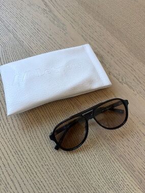 Le Specs Black Aviator Sunglasses Brown Lens Classic Oversized + Case